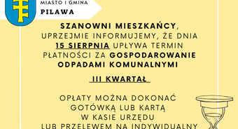 Uwaga! Upływa termin płatności za gospodarowanie odpadami