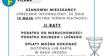 Uwaga! 15 maja upływa termin płatności II raty podatku od nieruchomości, podatku rolnego i leśnego