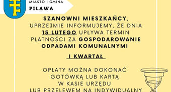 Uwaga! Upływa termin płatności za gospodarowanie odpadami